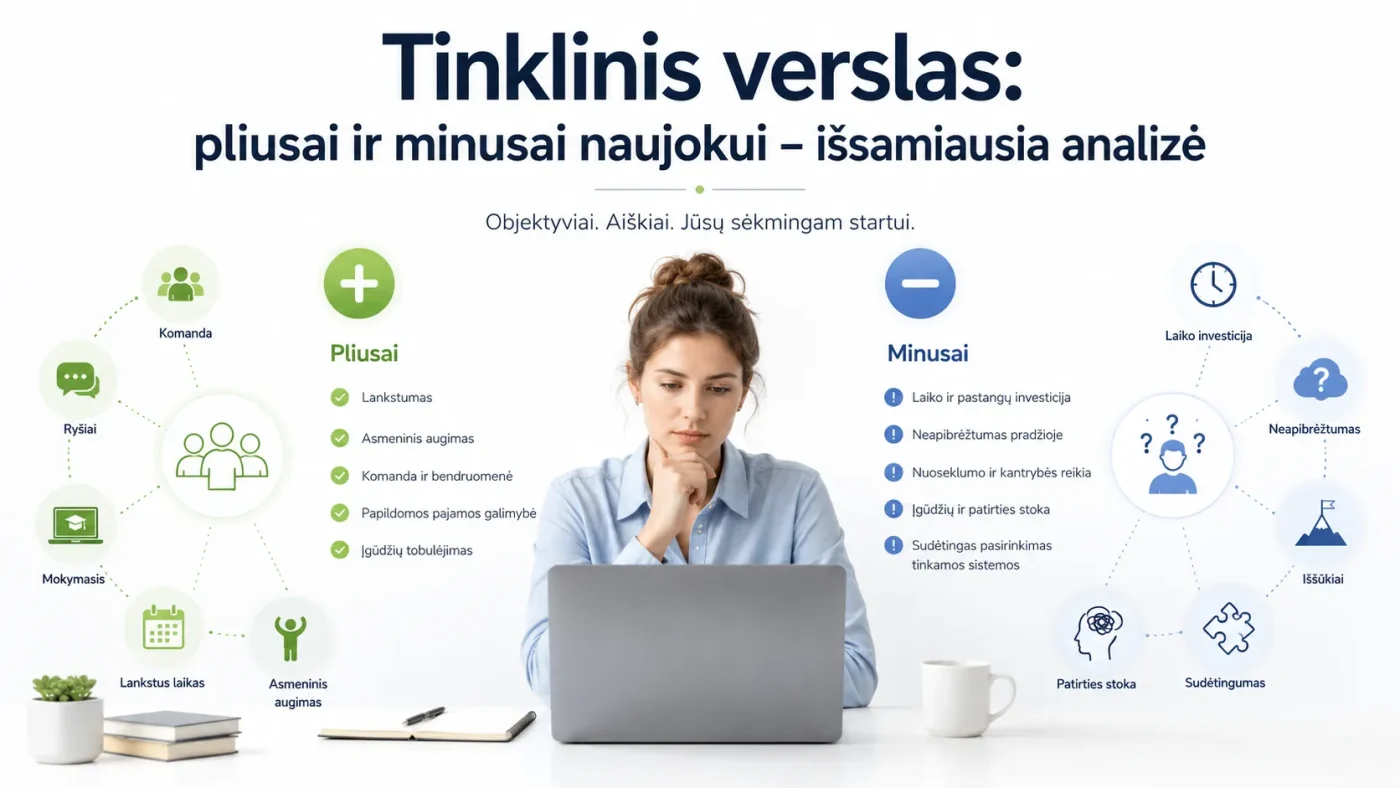 Tinklinis verslas pliusai ir minusai naujokui – išsamiausia analizė